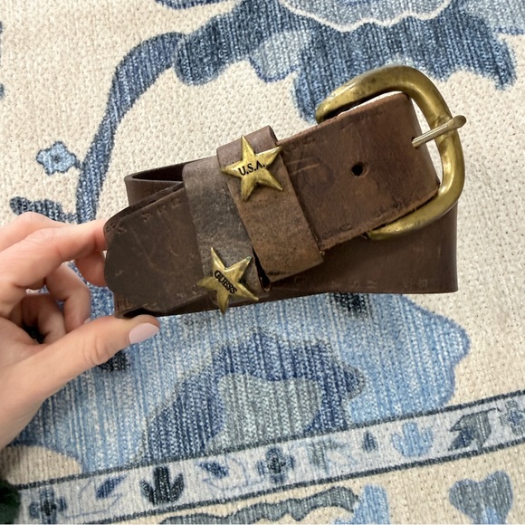Guess Accessories - Guess USA Embossed Studded Stars Leather Belt Small